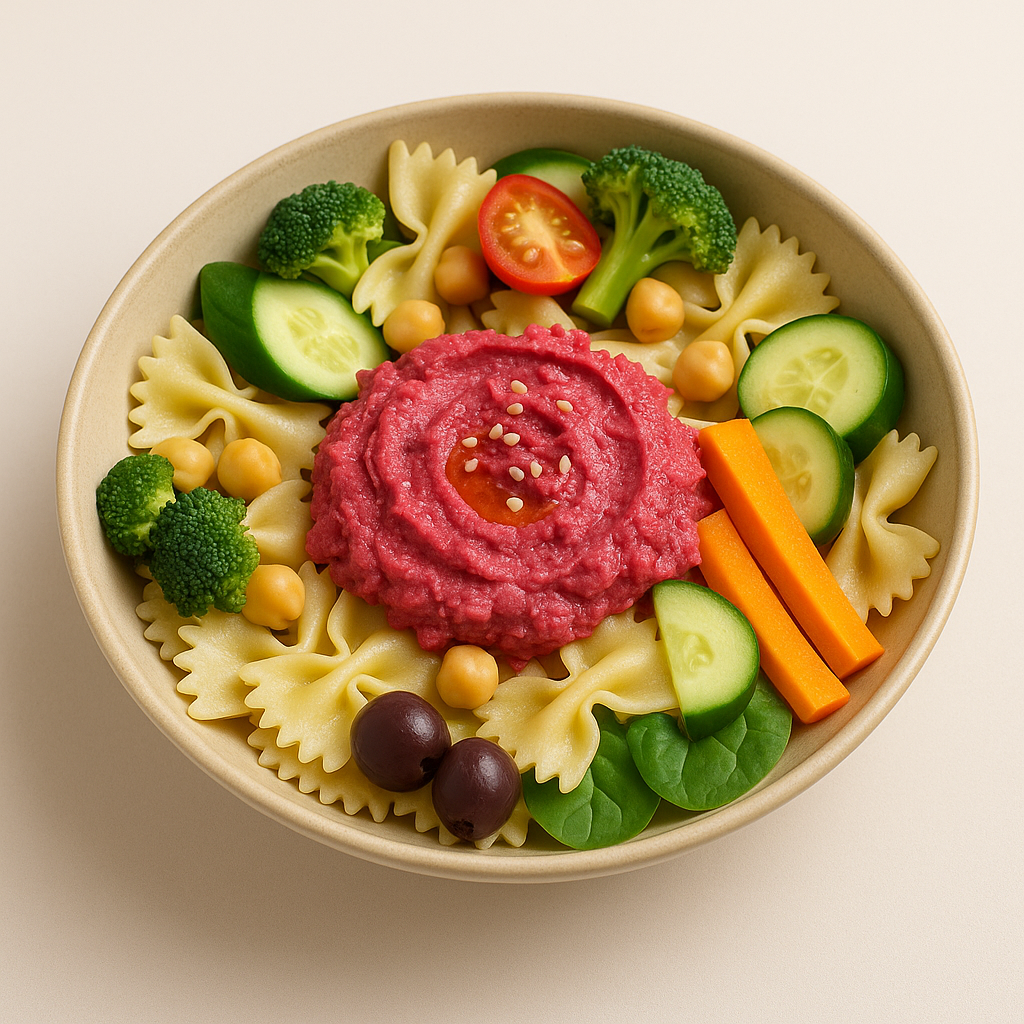Beetroot Hummus Pasta Salad