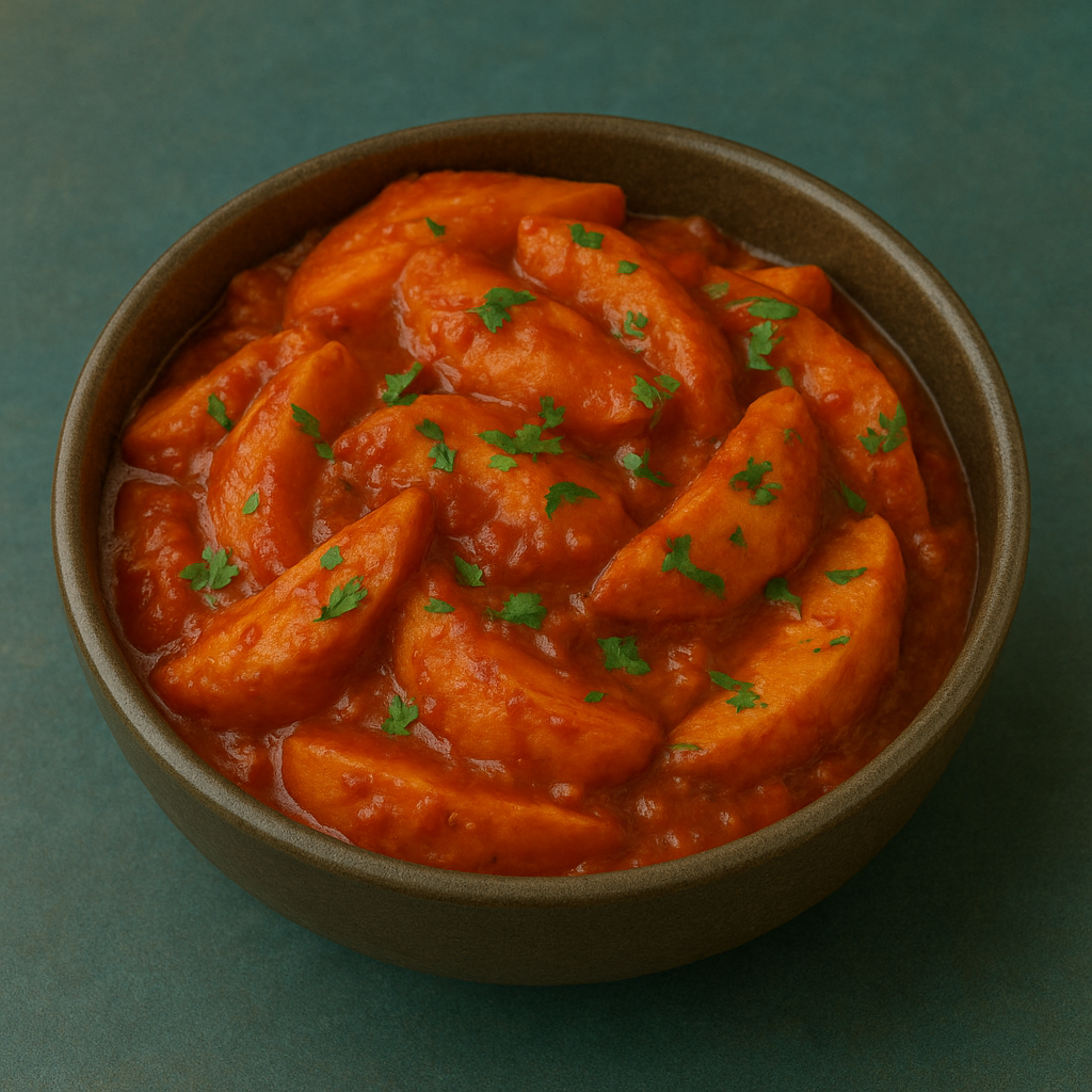 Spicy Potato Wedges Tossed in Red Gravy